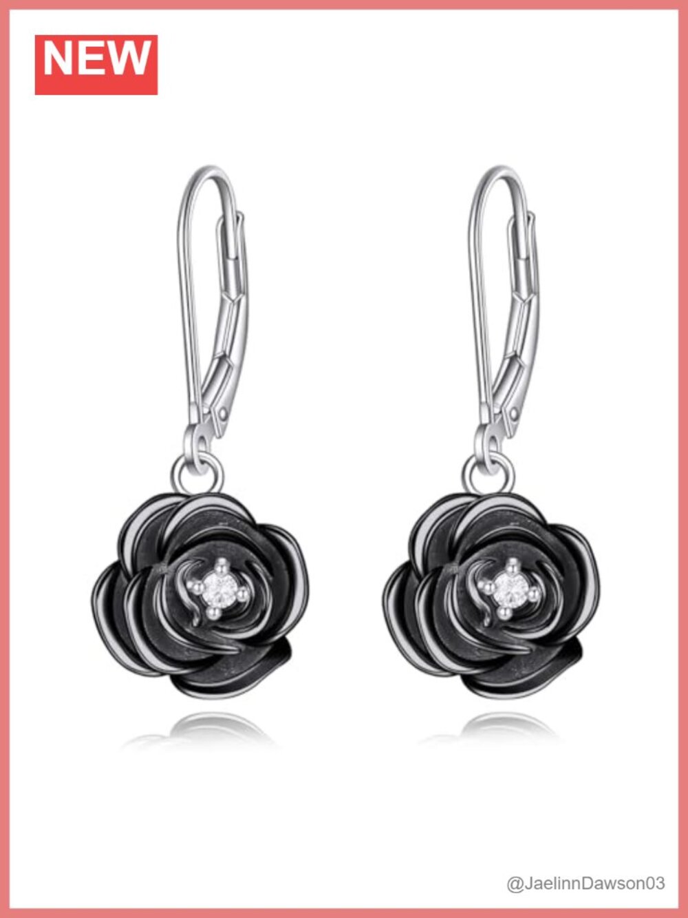 925 Sterling Silver Rose Flower Leverback Dangle Earrings Vintage